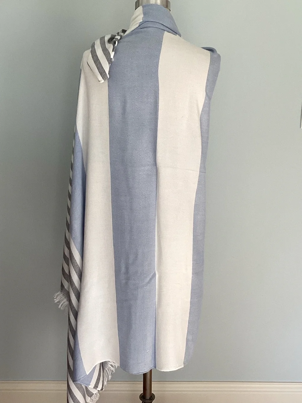 Women’s Blue and White Striped Viscose Scarf